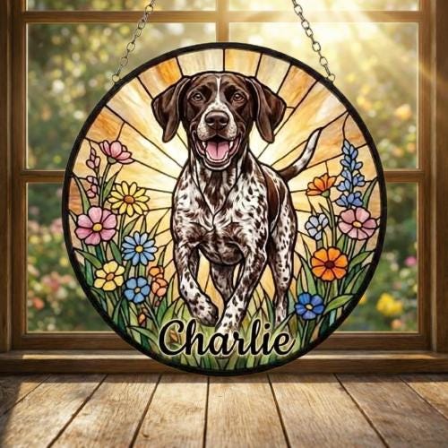 Custom German Shorthaired Pointer Wildflowers Glass Suncatcher: Dog Mom Window Decor - image 3