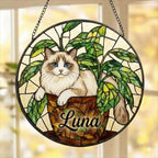 Custom Ragdoll  Cat Stained Glass Window Hanging for Plant Lovers, Cozy Sunlit Home and Garden Decor, gift for cat lover