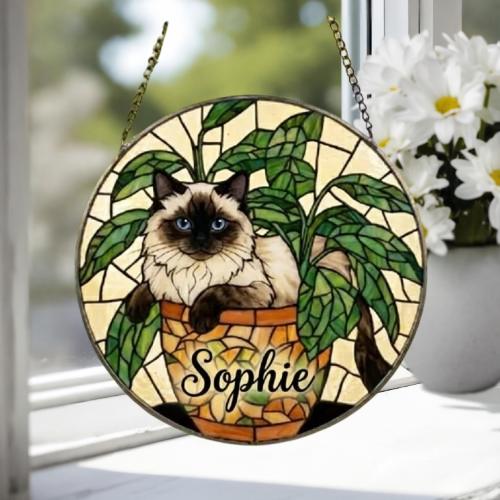 Custom Himalayan cat Stained Glass Window Hanging for Plant Lovers, Cozy Sunlit Home and Garden Decor, gift for cat lover - image 3