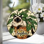 Custom Himalayan cat Stained Glass Window Hanging for Plant Lovers, Cozy Sunlit Home and Garden Decor, gift for cat lover - image 3