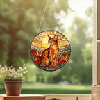 Custom Cat Stained Glass Suncatcher, Mothers Day Gift For Mom, Poppies Flower Suncatcher, Abyssinian  Hanging Window, Cat Lover Gift