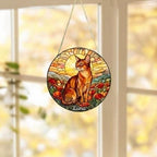 Custom Cat Stained Glass Suncatcher, Mothers Day Gift For Mom, Poppies Flower Suncatcher, Abyssinian  Hanging Window, Cat Lover Gift - image 5