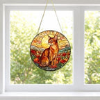 Custom Cat Stained Glass Suncatcher, Mothers Day Gift For Mom, Poppies Flower Suncatcher, Abyssinian  Hanging Window, Cat Lover Gift - image 2