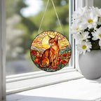 Custom Cat Stained Glass Suncatcher, Mothers Day Gift For Mom, Poppies Flower Suncatcher, Abyssinian  Hanging Window, Cat Lover Gift - image 4