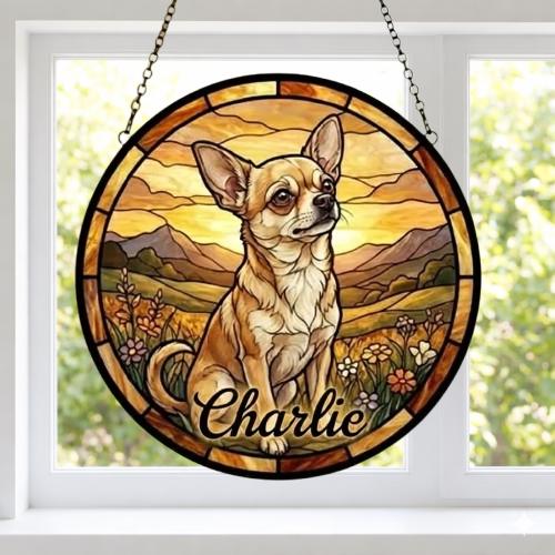 Custom Chihuahua  dog Stained Glass Suncatcher,  Pet Lover Gift, Housewarming Gift, Window Hangings - image 2