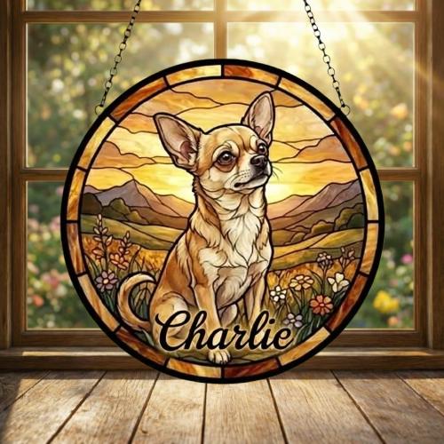 Custom Chihuahua  dog Stained Glass Suncatcher,  Pet Lover Gift, Housewarming Gift, Window Hangings - image 3