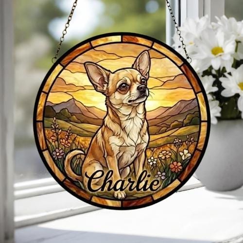 Custom Chihuahua  dog Stained Glass Suncatcher,  Pet Lover Gift, Housewarming Gift, Window Hangings - image 4