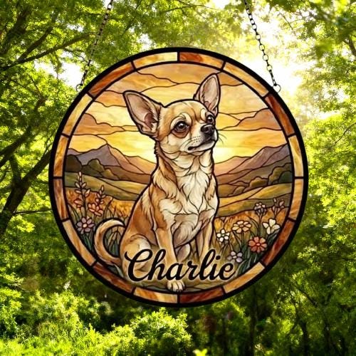 Custom Chihuahua  dog Stained Glass Suncatcher,  Pet Lover Gift, Housewarming Gift, Window Hangings - image 5