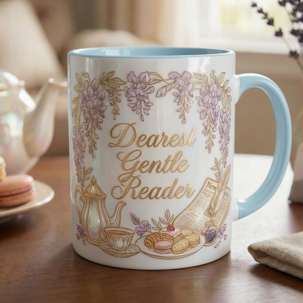 Dearest Gentle Reader Mug, Faux 3D Effect Design, Bookish Tea Romance Reader Gift - image 6