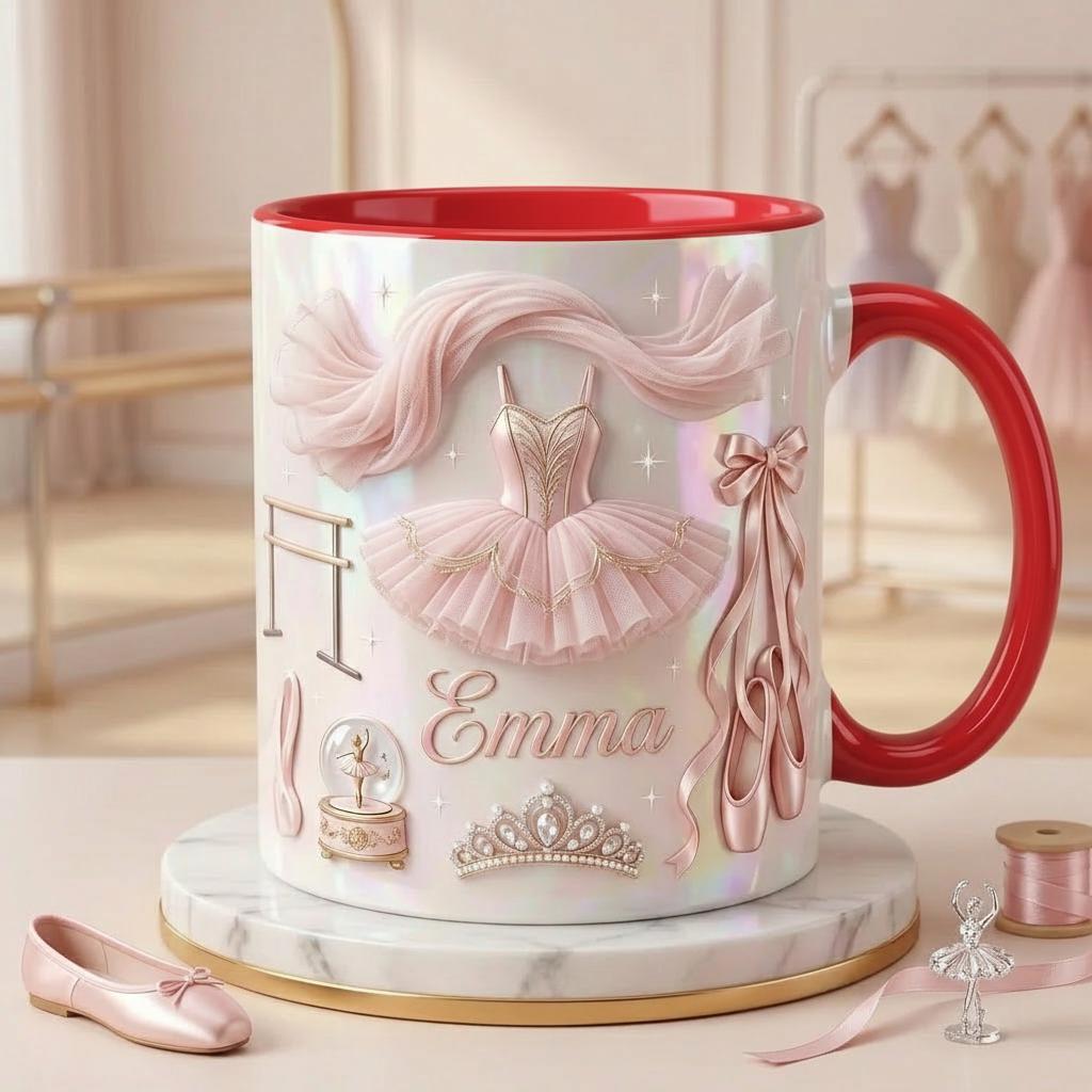 Personalized Ballerina Faux 3D Effect Mug, Pink Ballet Coffee Cup, Elegant Dance Lover Drinkware - image 5