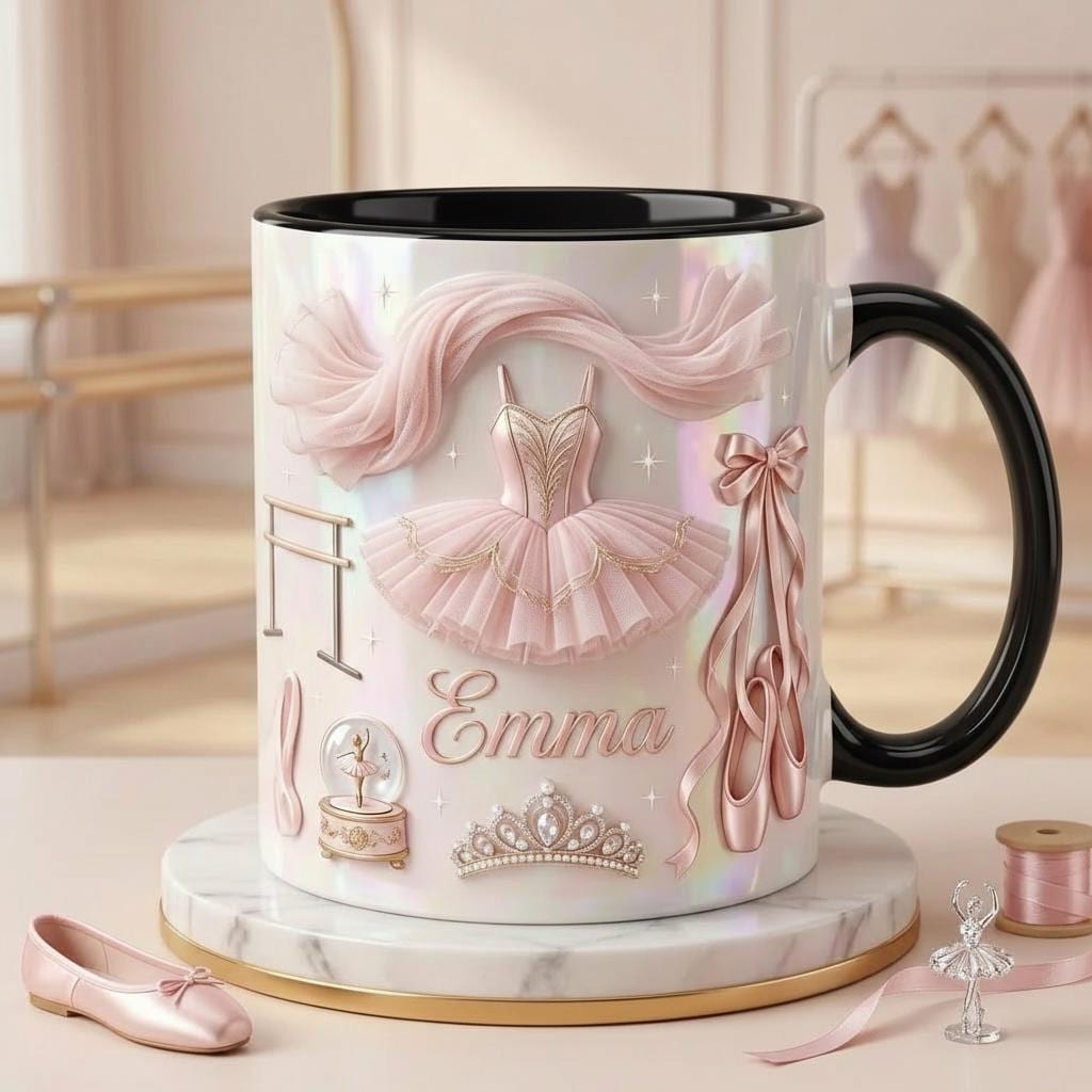Personalized Ballerina Faux 3D Effect Mug, Pink Ballet Coffee Cup, Elegant Dance Lover Drinkware - image 2