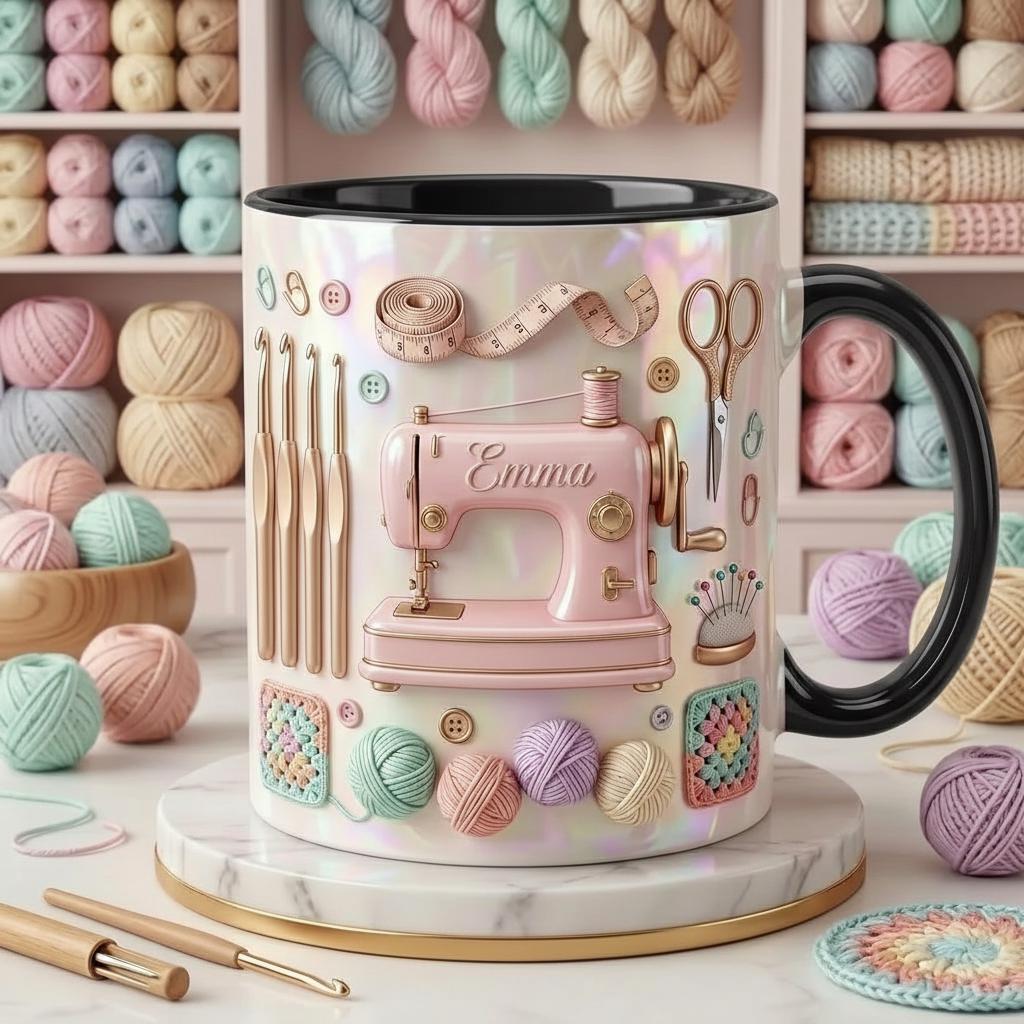Personalized Crochet Faux 3D Effect Mug, Love Crocheting Coffee Mug, Handmade Craft Mug, Yarn Lover Gift - image 4