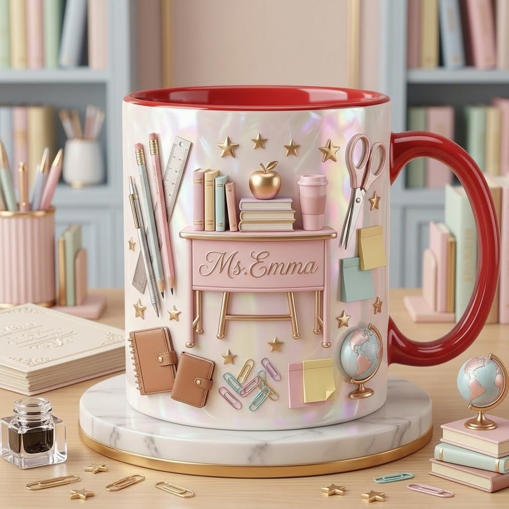 Personalized Teacher Faux 3D Effect Mug, 2D Flat Teacher Gift