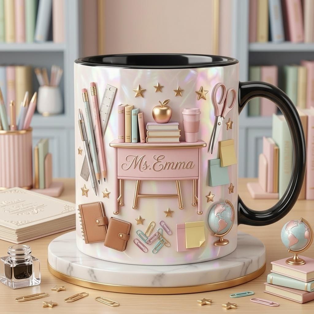 Personalized Teacher Faux 3D Effect Mug, 2D Flat Teacher Gift - image 4