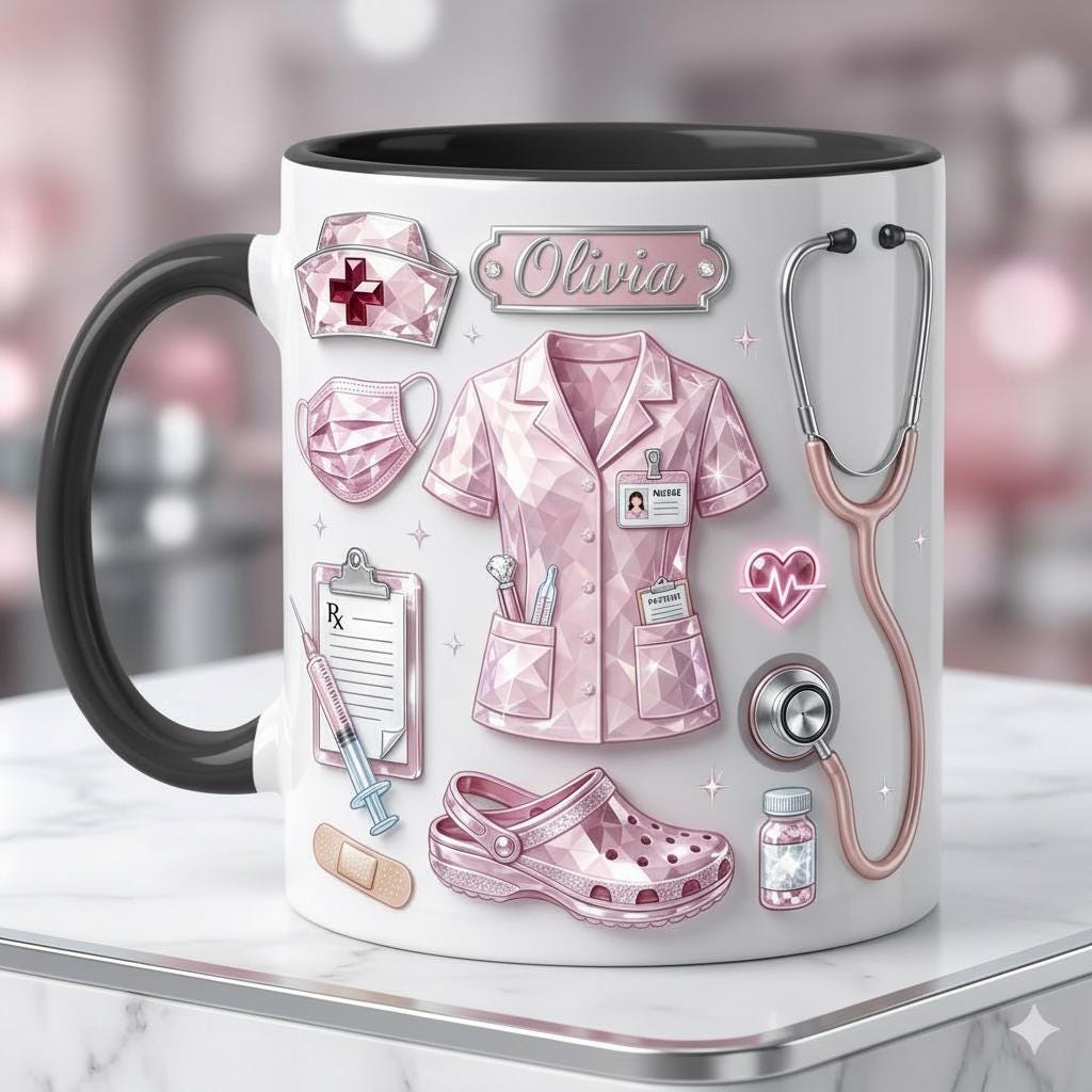 Personalized Nurse Life Faux 3D Effect Mug, Crystal Style Medical Icons, Gift For Nurses - image 2