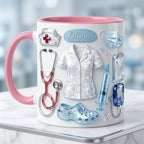Personalized Nurse Mug Faux 3D Effect, Crystal Style Medical Icons, Gift For Nurses - image 6