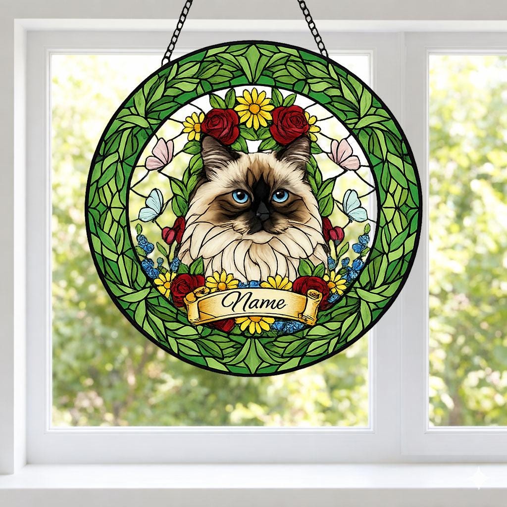 Custom Himalayan cat  Portrait Stained Glass Suncatcher, Custom  Pet Memorial Stained Glass Suncatcher, Cat Memorial Gift, Pet Loss Gift - image 2