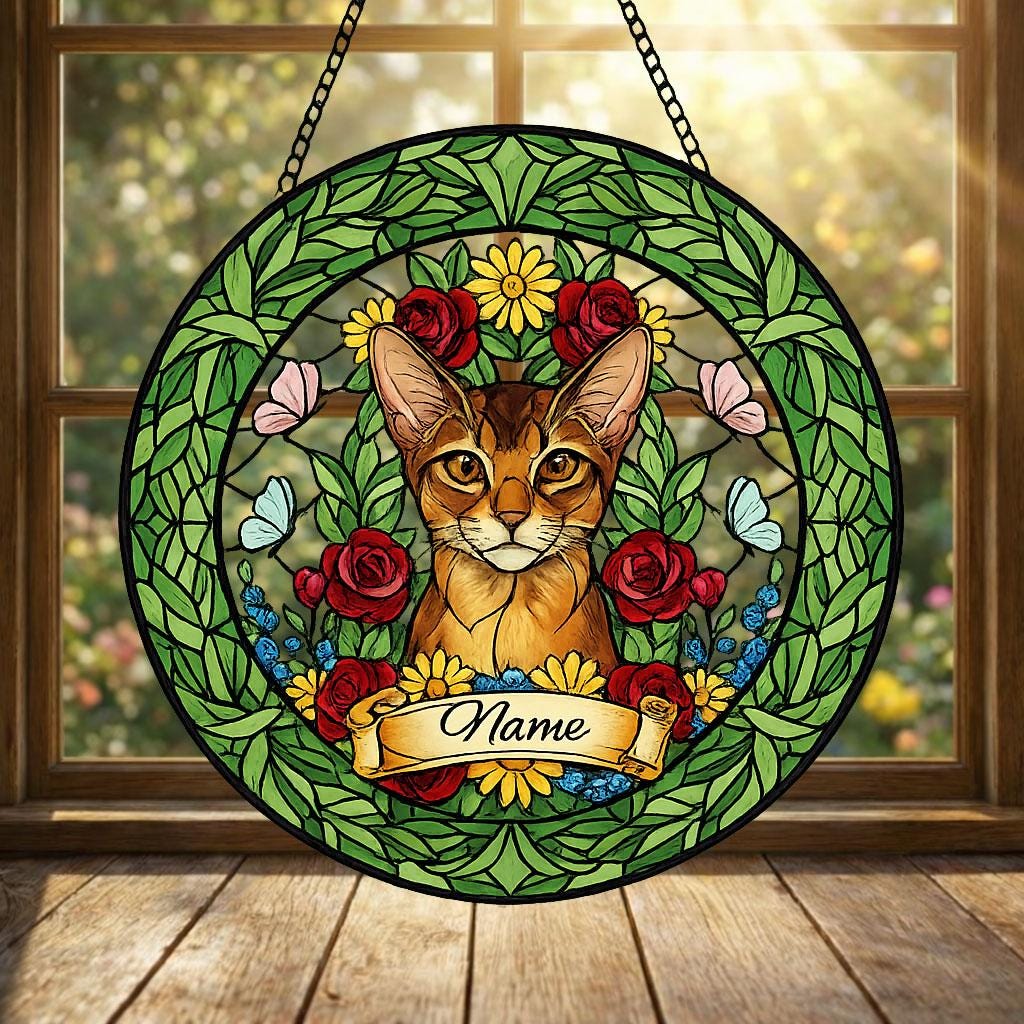 Custom Abyssinian Cat Portrait Stained Glass Suncatcher, Custom  Pet Memorial Stained Glass Suncatcher, Cat Memorial Gift,  Pet Loss Gift