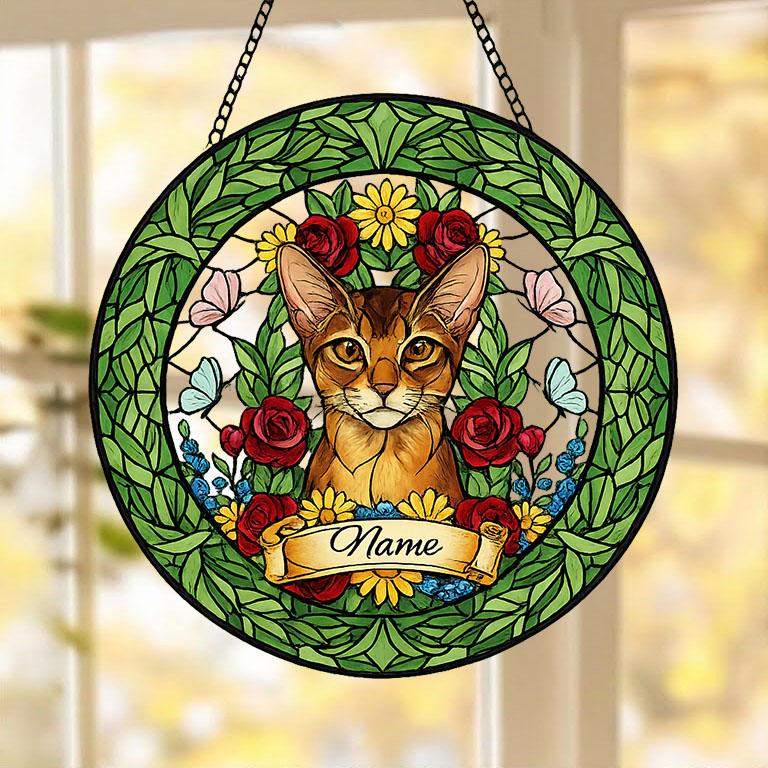 Custom Abyssinian Cat Portrait Stained Glass Suncatcher, Custom  Pet Memorial Stained Glass Suncatcher, Cat Memorial Gift,  Pet Loss Gift - image 4