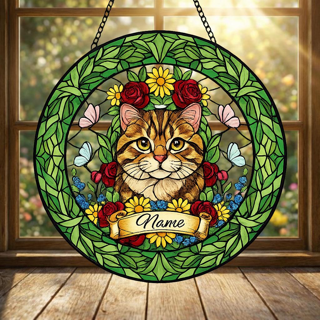 Custom Scottish Fold Portrait Stained Glass Suncatcher, Custom  Pet Memorial Stained Glass Suncatcher, Cat Memorial Gift, Pet Loss Gift - image 3
