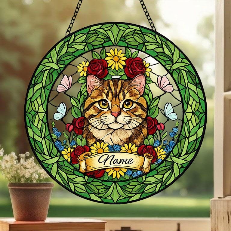 Custom Scottish Fold Portrait Stained Glass Suncatcher, Custom  Pet Memorial Stained Glass Suncatcher, Cat Memorial Gift, Pet Loss Gift - image 5