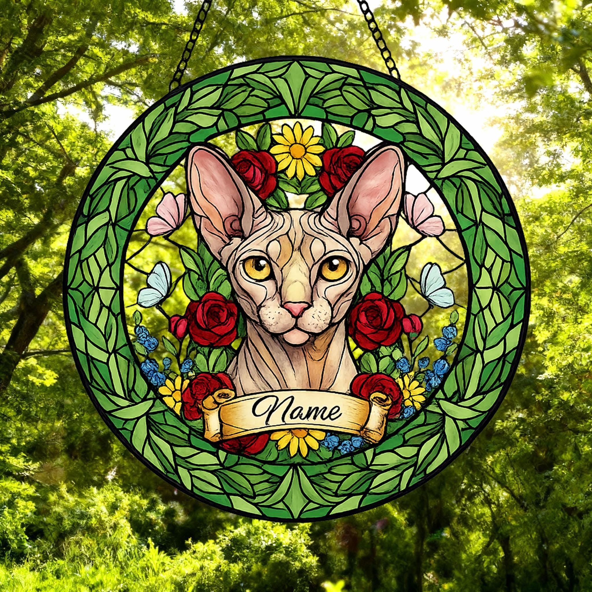 Custom Sphynx Cat Portrait Stained Glass Suncatcher, Custom  Pet Memorial Stained Glass Suncatcher, Cat Memorial Gift, Pet Loss Gift - image 2