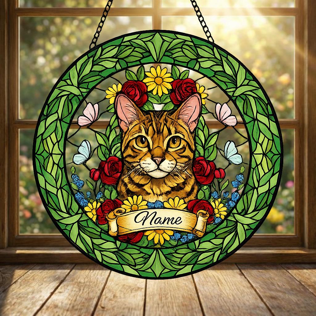Custom Bengal  Cat Portrait Stained Glass Suncatcher, Custom  Pet Memorial Stained Glass Suncatcher, Cat Memorial Gift,  Pet Loss Gift - image 3