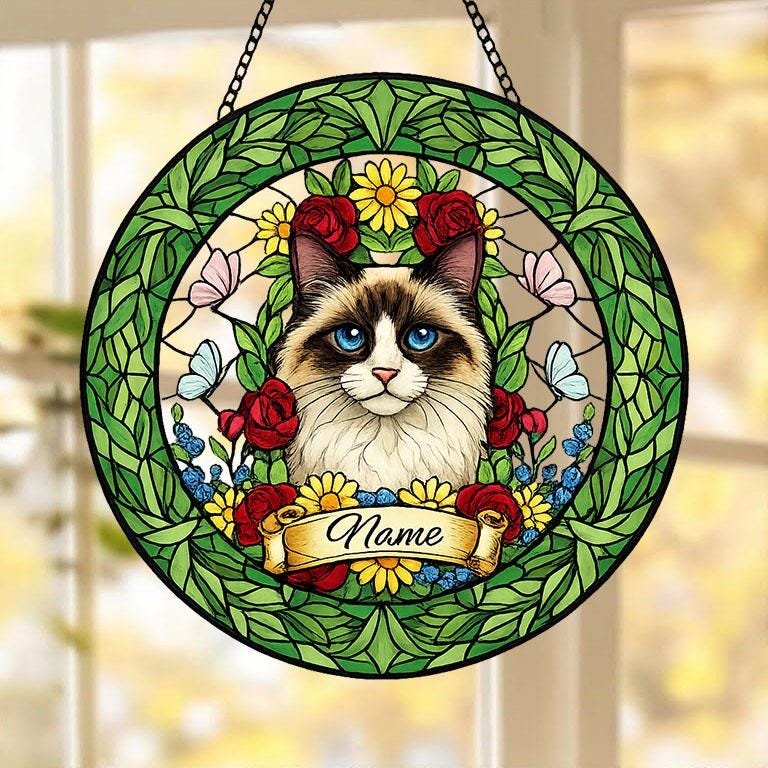 Custom Ragdoll  Cat Portrait Stained Glass Suncatcher, Custom  Pet Memorial Stained Glass Suncatcher, Cat Memorial Gift, Pet Loss Gift - image 3