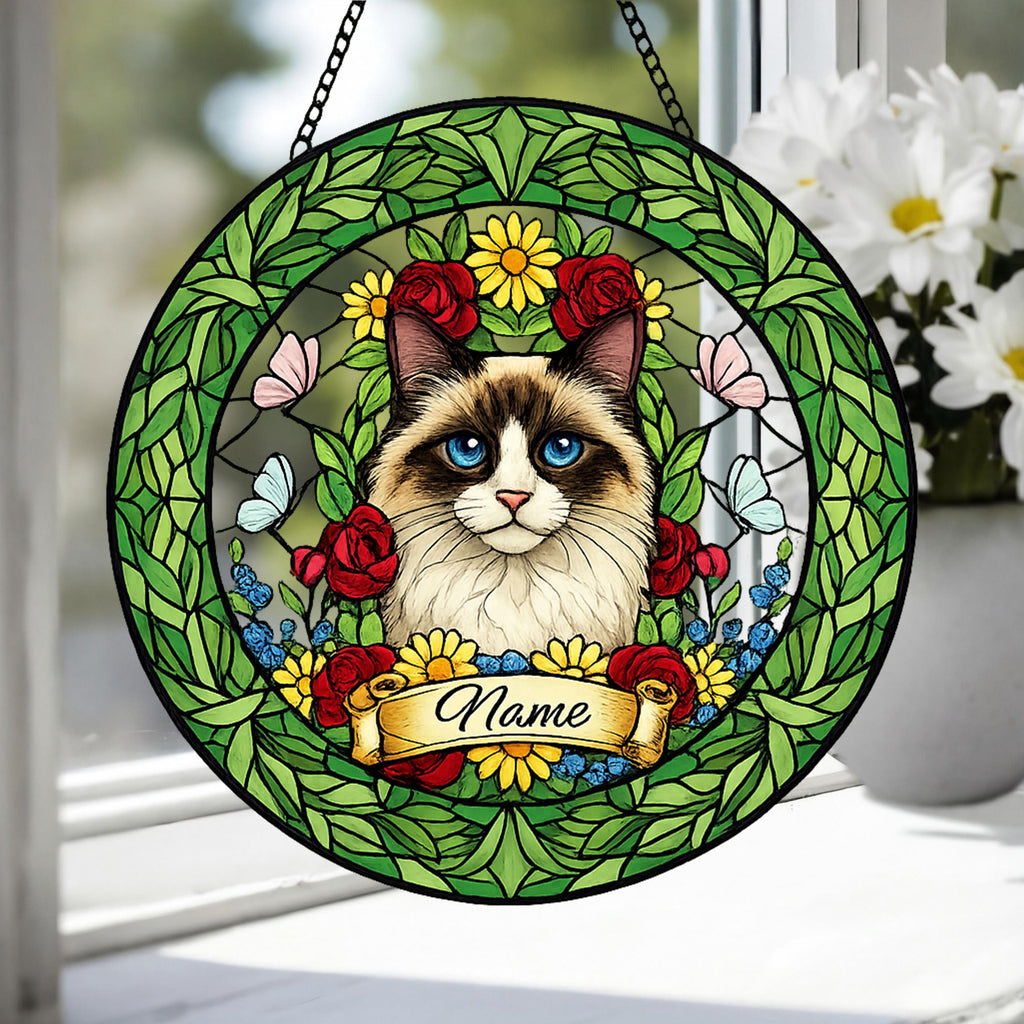 Custom Ragdoll  Cat Portrait Stained Glass Suncatcher, Custom  Pet Memorial Stained Glass Suncatcher, Cat Memorial Gift, Pet Loss Gift - image 4