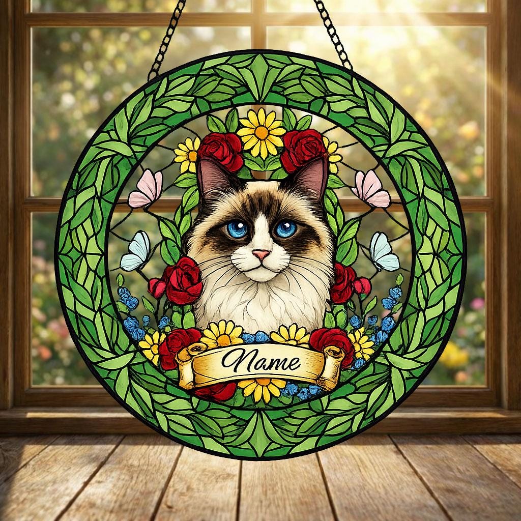 Custom Ragdoll  Cat Portrait Stained Glass Suncatcher, Custom  Pet Memorial Stained Glass Suncatcher, Cat Memorial Gift, Pet Loss Gift - image 5