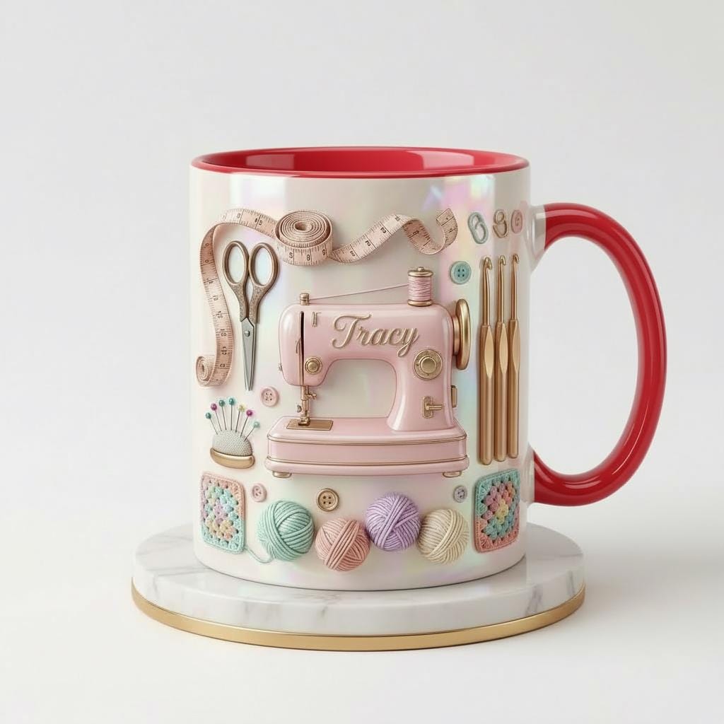 Personalized Sewing Machine Mug, Faux 3D Effect Craft Coffee Mug, Sewing Lover Gift, Crochet Lover Mug - image 4