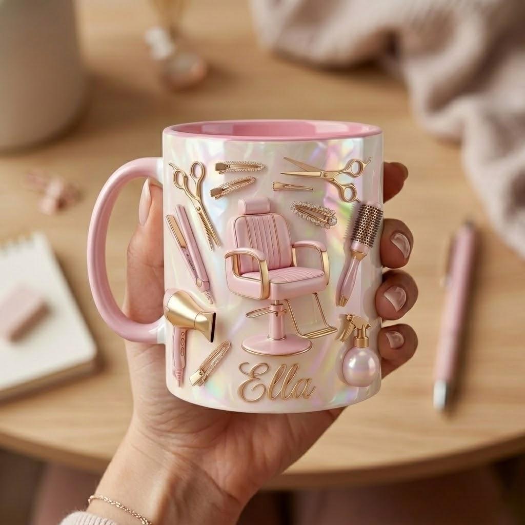 Personalized Hairstylist Faux 3D Effect Mug, Beauty Salon Mug, Gift for Hairdresser, Hair Dresser Gift