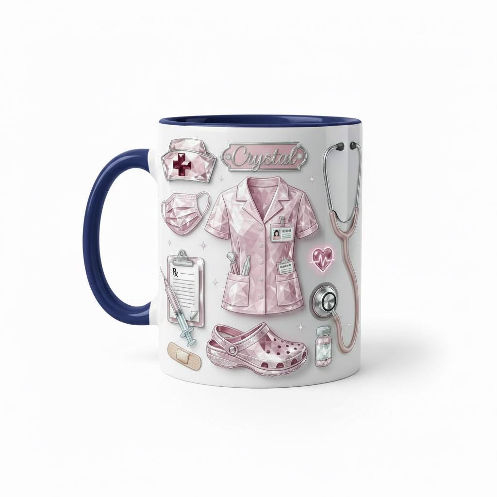 Personalized Nurse Mug, Faux 3D Effect Medical Icons, Gift For Nurses - image 5