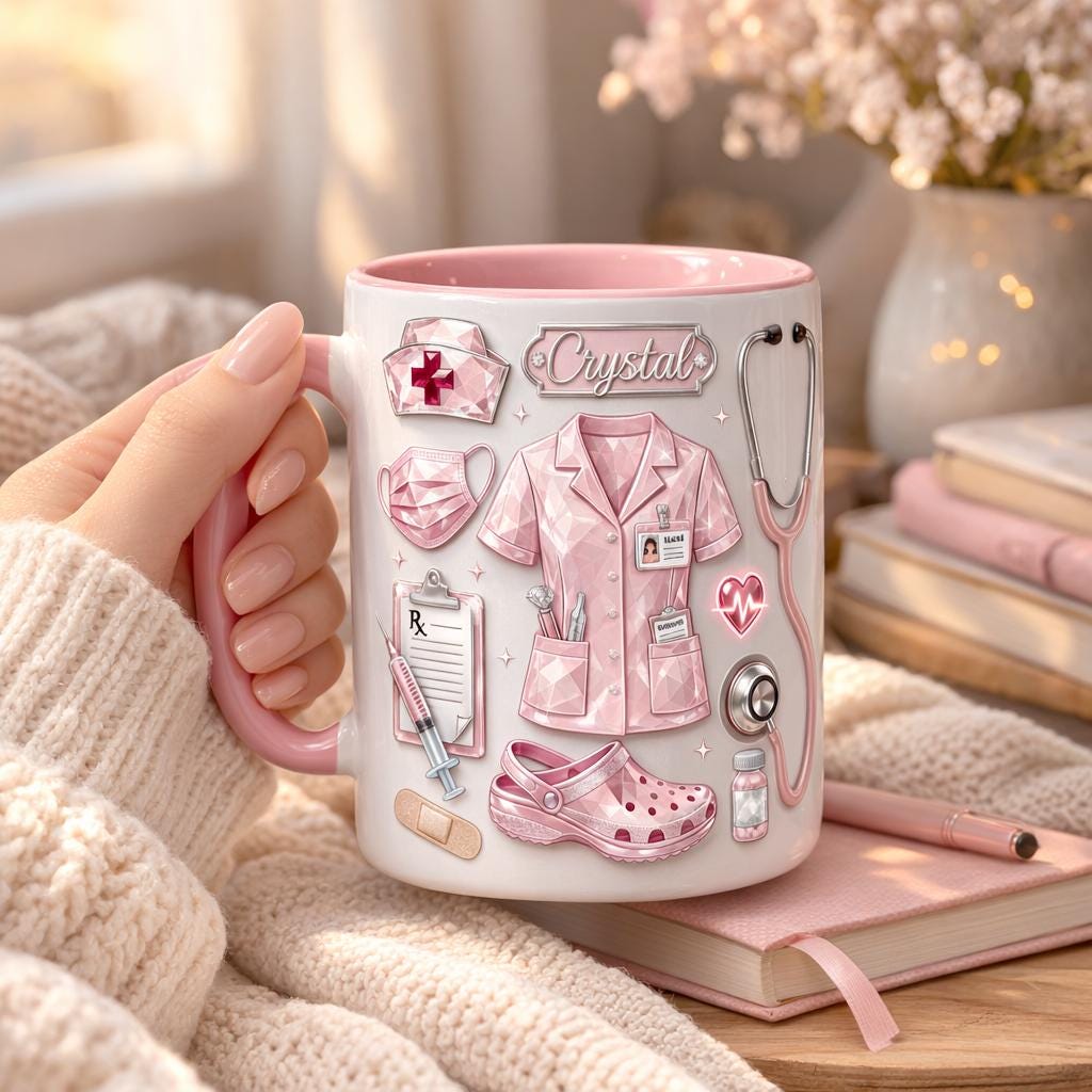 Personalized Nurse Mug, Faux 3D Effect Medical Icons, Gift For Nurses