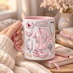 Personalized Nurse Mug, Faux 3D Effect Medical Icons, Gift For Nurses