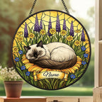Custom Himalayan cat  Stained Glass Suncatcher, Sleeping Cat Window Decor, Cat Lover Gift, Floral Glass Art Panel, Pet Memorial Gift - image 2