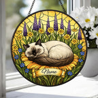 Custom Himalayan cat  Stained Glass Suncatcher, Sleeping Cat Window Decor, Cat Lover Gift, Floral Glass Art Panel, Pet Memorial Gift - image 3