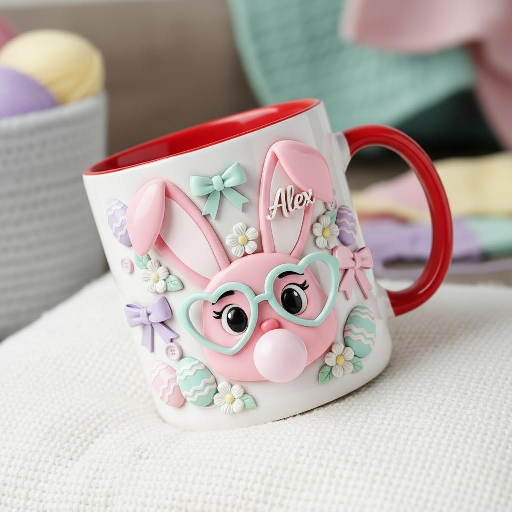 Personalized Bunny Easter Mug, Custom Name Easter Eggs Coffee Mugs, Cute Rabbit Easter Day Cup - image 4