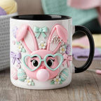 Personalized Bunny Easter Mug, Custom Name Easter Eggs Coffee Mugs, Cute Rabbit Easter Day Cup