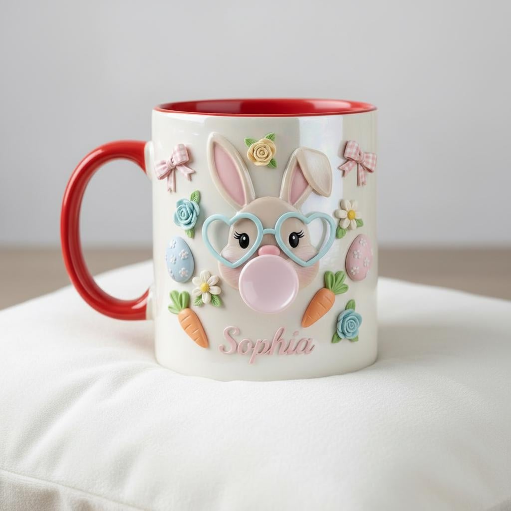 Personalized Bunny Easter Mug, Custom Name Easter Eggs Coffee Mugs, Cute Rabbit Easter Day Cup - image 2