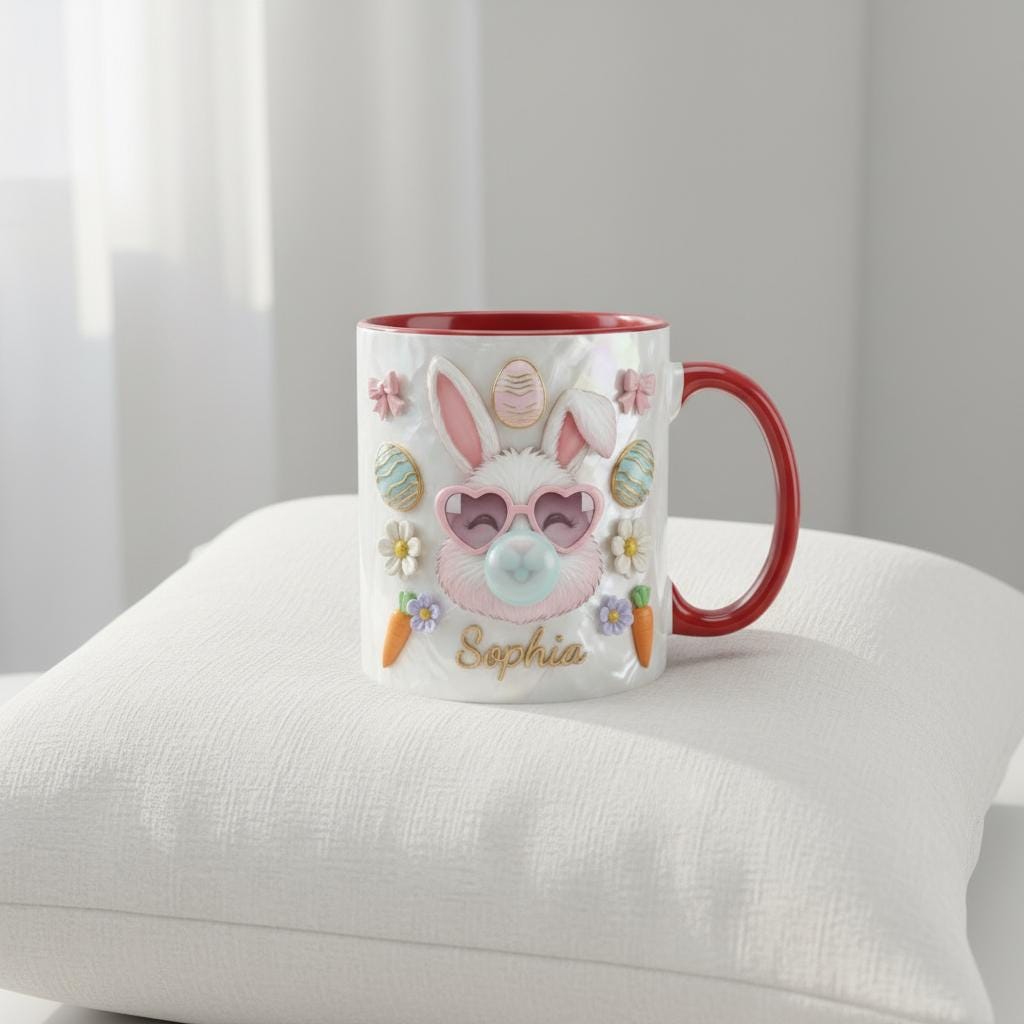 Personalized Easter Bunny Mug, Custom Name Easter Eggs Coffee Mugs, Cute Rabbit Easter Day Cup - image 2