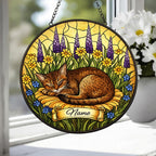 Custom Abyssinian cat  Stained Glass Suncatcher, Sleeping Cat Window Decor, Cat Lover Gift, Floral Glass Art Panel, Pet Memorial Gift - image 3