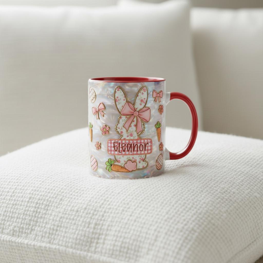 Retro Personalized Bunny Easter Mug, Custom Name Easter Eggs Coffee Mugs, Cute Rabbit Easter Day Cup - image 3