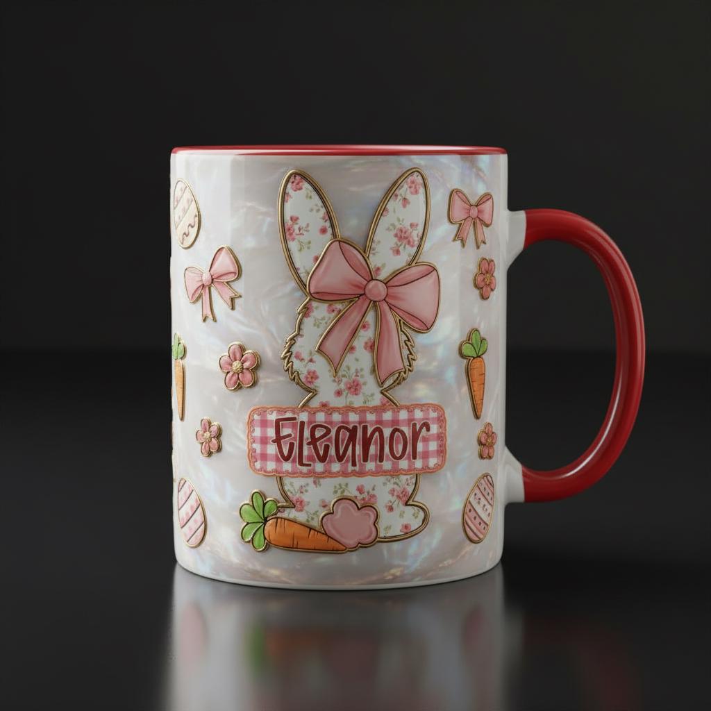 Retro Personalized Bunny Easter Mug, Custom Name Easter Eggs Coffee Mugs, Cute Rabbit Easter Day Cup - image 4