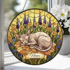 Custom Sphynx cat Stained Glass Suncatcher, Sleeping Cat Window Decor, Cat Lover Gift, Floral Glass Art Panel, Handmade Pet Memorial Gift - image 4