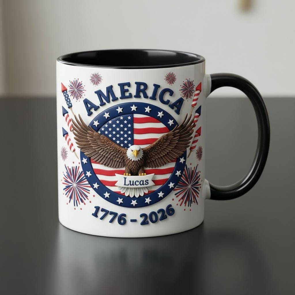 Personalized 250th America Anniversary Mug, Custom Independence Day Coffee Mugs, Patriotic Eagle USA Flag Cup - image 4