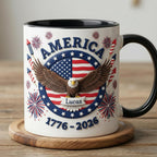 Personalized 250th America Anniversary Mug, Custom Independence Day Coffee Mugs, Patriotic Eagle USA Flag Cup