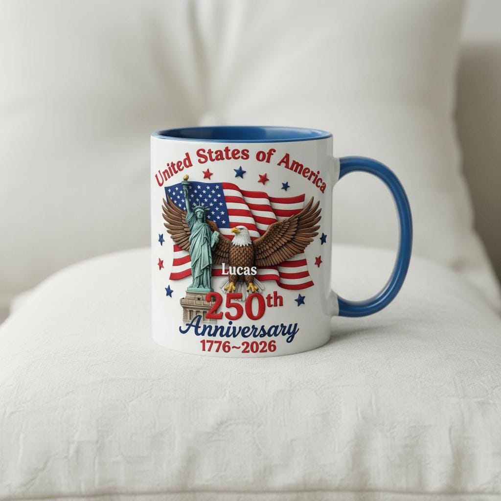 Personalized 250th America Anniversary Mug, Custom Independence Day Coffee Mugs, Patriotic Eagle 4th Of July Gift - image 3