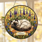 Custom Siamese cat Stained Glass Suncatcher, Sleeping Cat Window Decor, Cat Lover Gift, Floral Glass Art Panel, Handmade Pet Memorial Gift - image 4