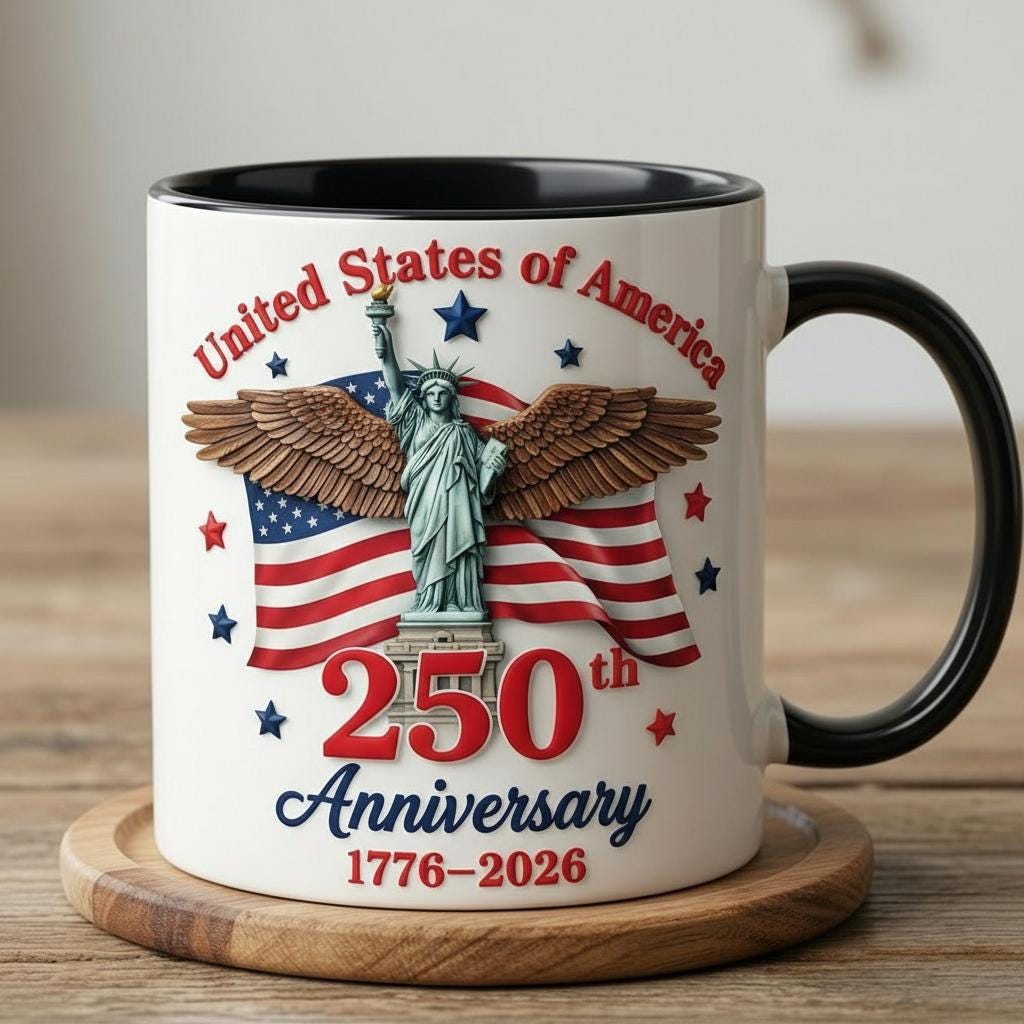 250th America Anniversary Mug, Independence Day Coffee Mugs, 4th of July Patriotic Eagle USA Flag Gift